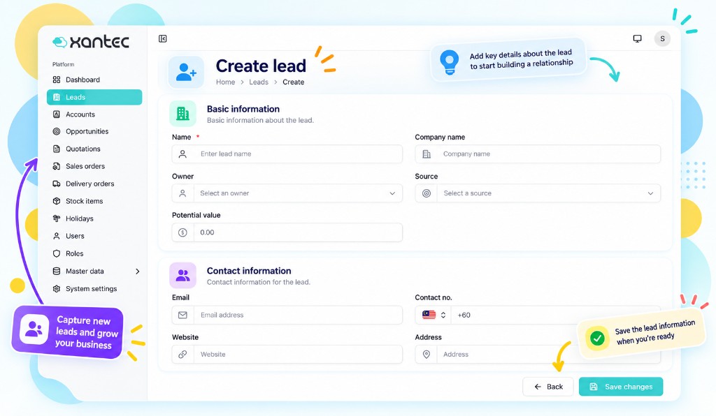 TargetCRM 创建线索页面，用于记录公司、联系电话与线索来源